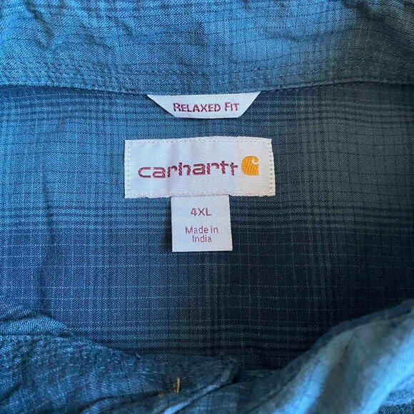 Carhatt Men's Plaid Blue Long Sleeve Button Shirt Relaxed Fit Size 4XL Western - Picture 4 of 11